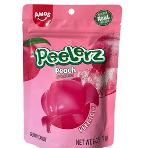 Amos Peelerz Peach Gummy Candy Peelable Resealable 6 oz Bag Artificially Flavored Snack Sweet Fruity