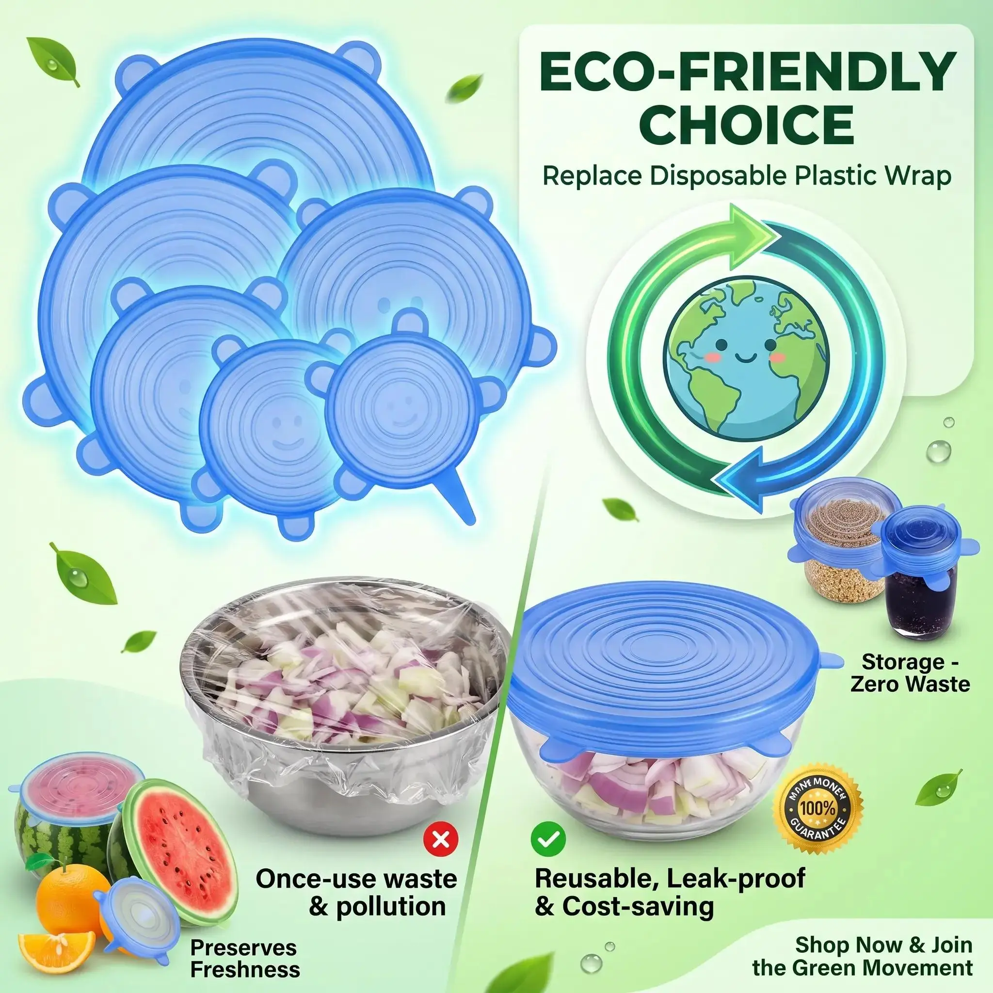 [DealsForYouDays] Universal Reusable Silicone Lids – 6-Pack Self-Sealing Food Covers for Various Container Sizes