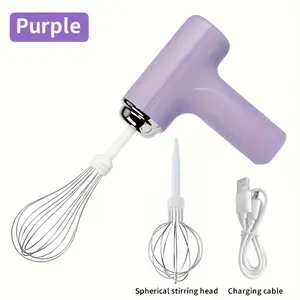 Cordless Electric Hand Mixer 3-Speed Rechargeable Whisk with 2 Detachable Heads Portable Compact Baking Tool for Thin Batter Eggs Cookies for Tiny Kitchen RV Camping Purple & White
