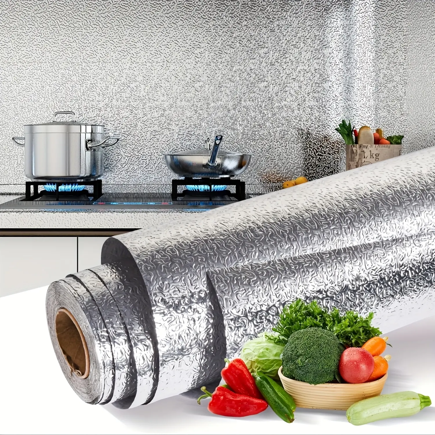 Kitchen Waterproof Oil proof and Splash proof Aluminum Foil Sticker Which Can Be Removed and Easily Installed After Peeling and Sticking  Suitable for The Renovation of Wall and Cabinet Lining Furniture Behind The Stove