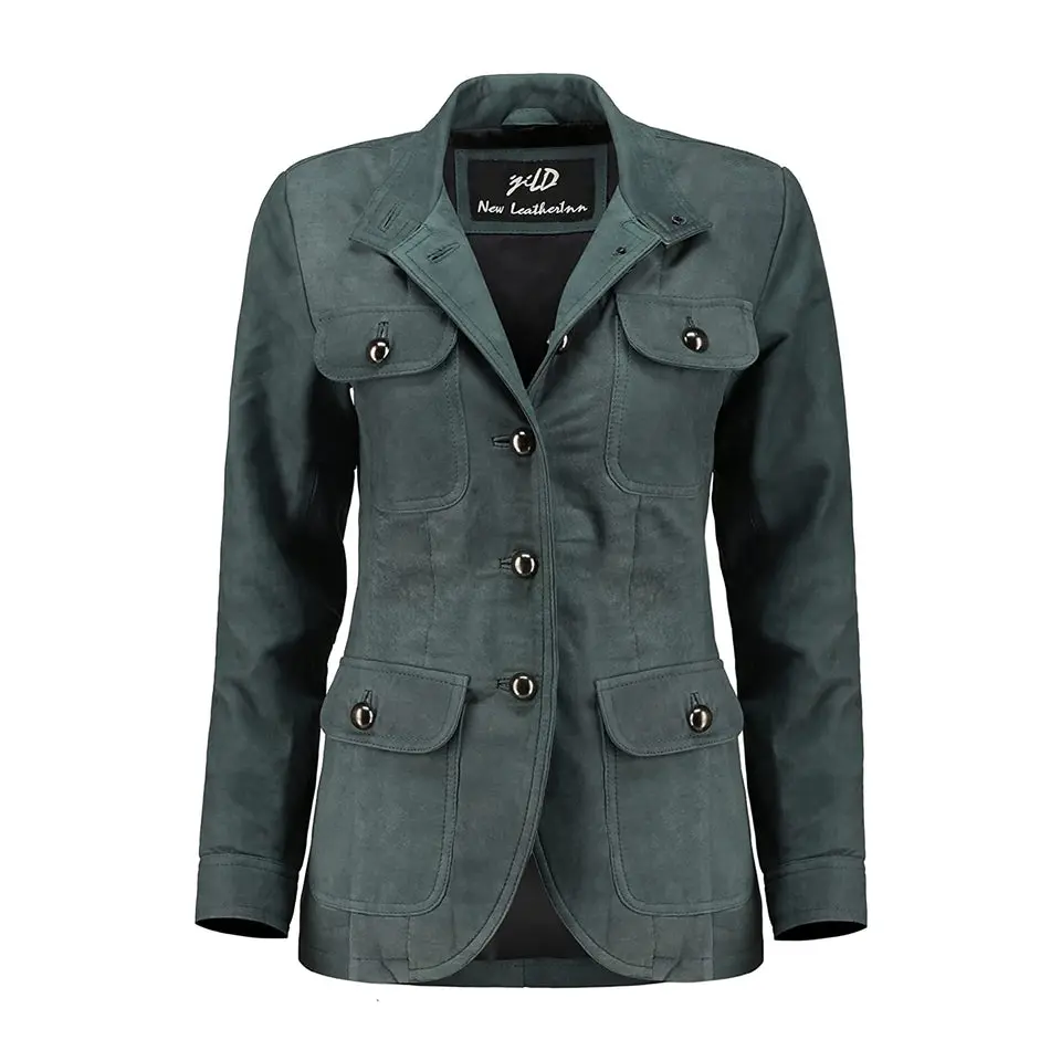 Women's Vintage Light Blue Suede Leather Coat