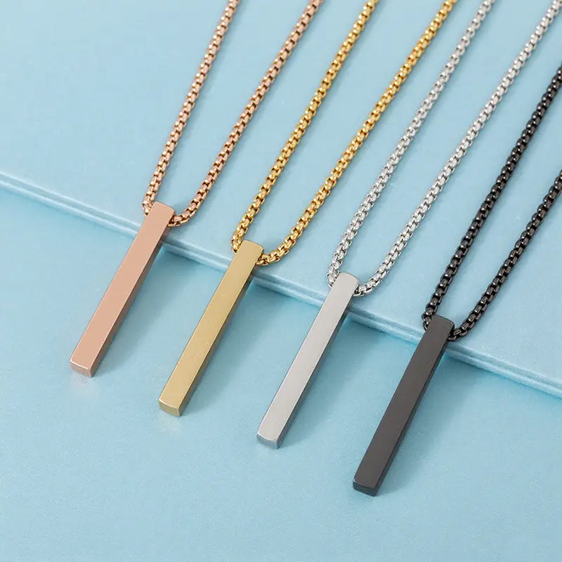 Stainless Steel Bar Pendant Necklace for Men SilverTone Mens Pendant Necklaces