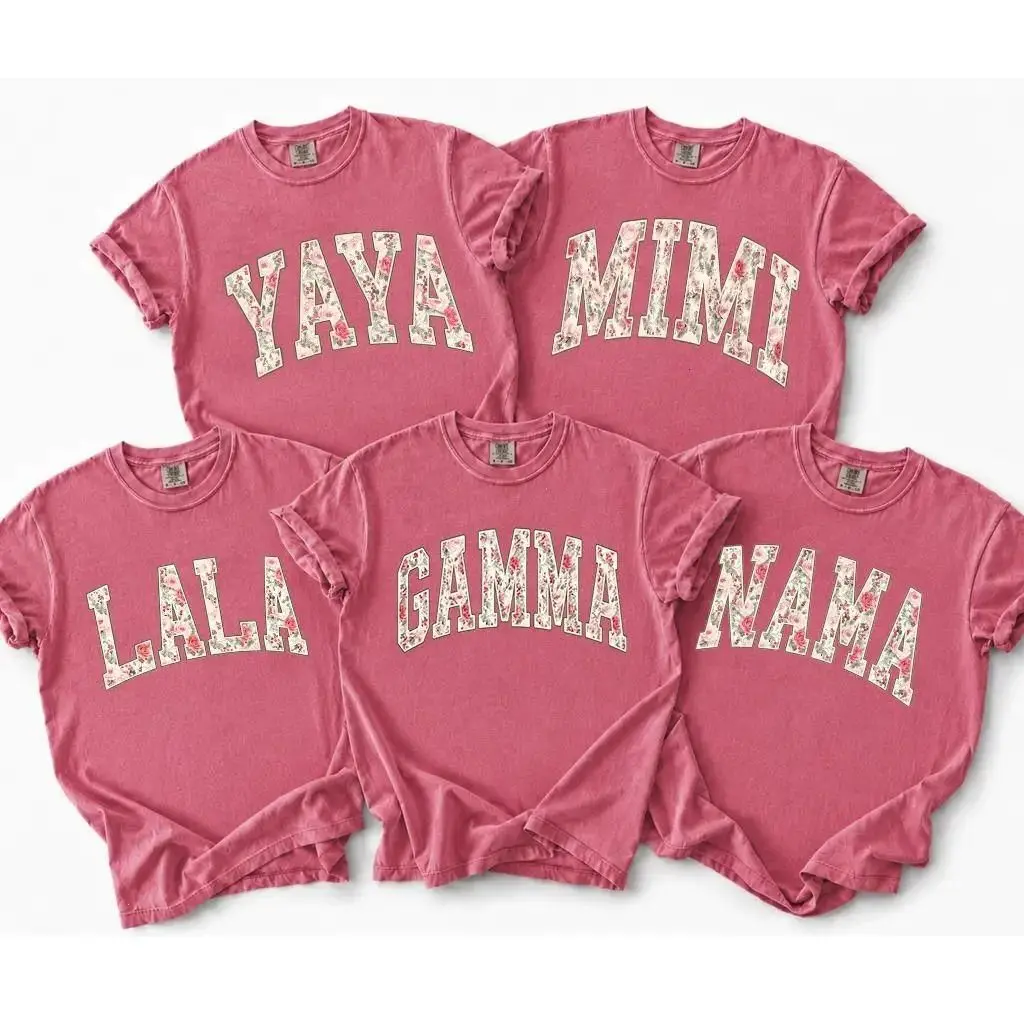 Personalized Preppy Floral Mama T-Shirt For Mom And Grandma, Custom Retro Pink Roses Comfort Colors Tee For Nana Gigi Mimi, Apparel Made In USA		