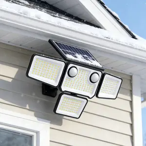 ISUNMEA 4500LM Solar Lights Outdoor Waterproof, 254 LED Solar Flood Lights Outdoor with 2 Motion Sensor, 4 Heads Security Light with Remote Control for Yard Outside House Garage 2 Pack Yard Lighting