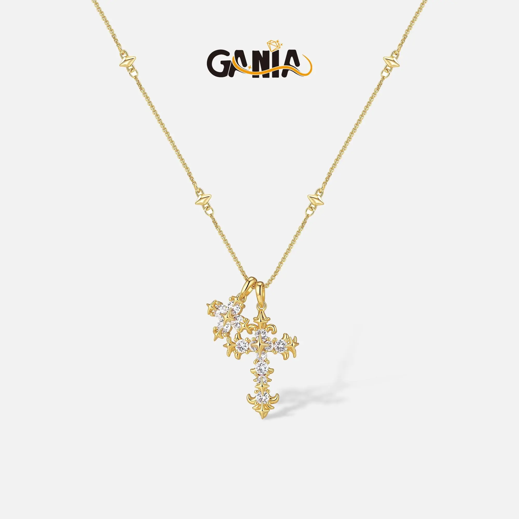GANIA Gold-Plated Iris Flower Cross Necklace – Electroplated Finish (Brass Base), Christian Symbol Pendant, Unisex Gift for Daily Wear