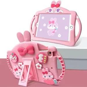 for Samsung Galaxy Tab A9 Plus Shockproof Case for Girls with Adjustable Shoulder Straps and Handle Cute Rabbit Soft Silicone Tablet Cover for Galaxy Tab A9 Plus 11'' 2023(Pink)