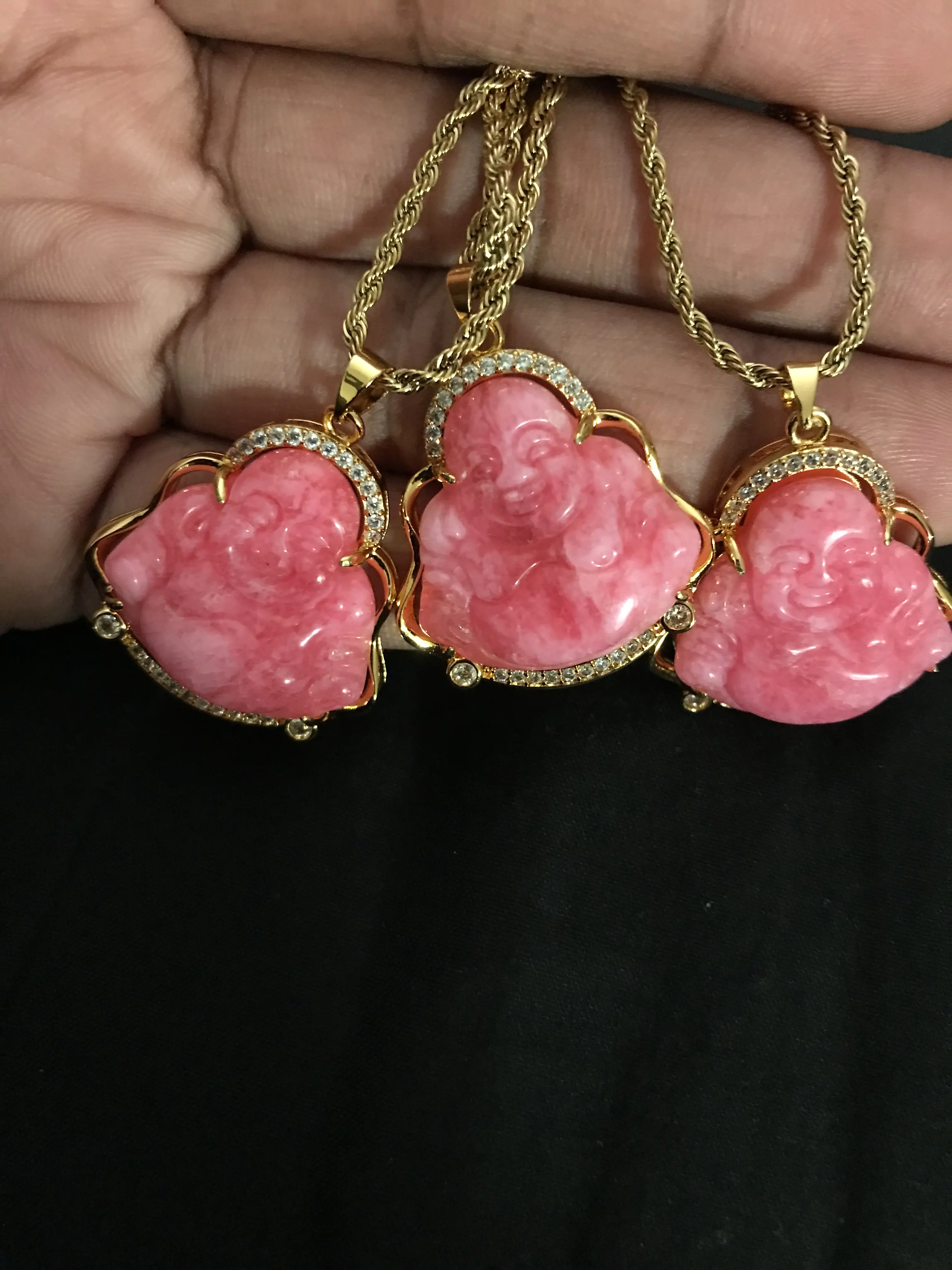Pink Fat Man Buddha Pendant Necklace, Fashion Costume Jewelry Accessory