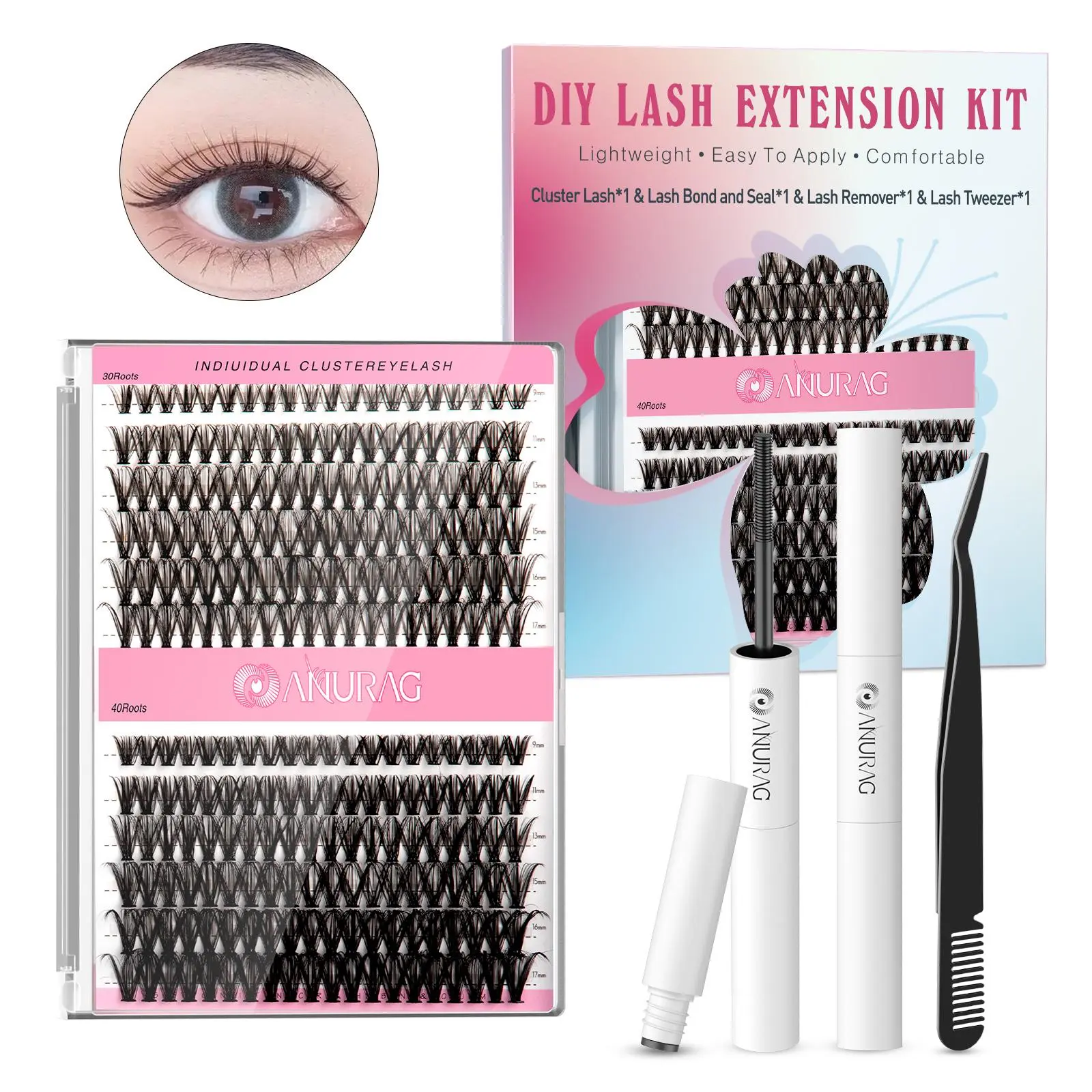 Mixed Length Personal False Eyelash Set, Natural Looking Eyelash Extensions with Eyelash Adhesive & Remover & Tweezers & Brush & Headband & Wristband, Self Extensions Curling Eyelashes,  False Eyelashes eyelash curler，#SummerWins #DealsForYouDays