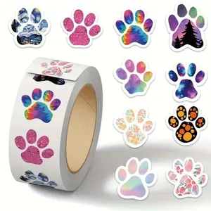 500pcs Cute Dog Paw Print Curl Stickers, Creative Small Animal Paw Print Stickers, Interesting Personalized Graffiti Stickers, Can Be Used As Reward Stationery Stickers, Fashionable Office, School Decoration Seal Stickers, Mobile Phone Case Stickers