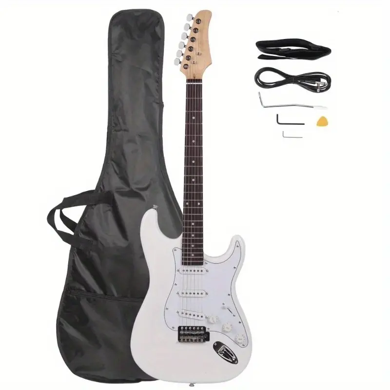 39-in Monochrome High-Quality Electric Guitar with Basswood Body, Rosewood Fingerboard, Tremolo Bridge, 1-Volume & 2-Tone Knobs, Strap, No Battery Needed, 163.65 oz Weight, Included Guitar Pick, 2-Tone Control Knob