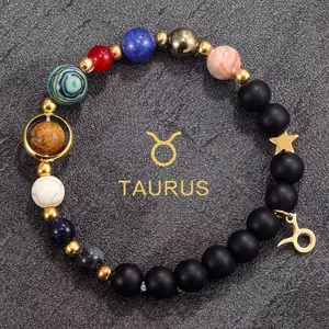 Zodiac Beaded Bracelets for Women, 12 Constellations Crystal Stone Bracelet for Birthday Zodiac Gifts, 18k Gold Constellation Charm Bracelet Jewellery