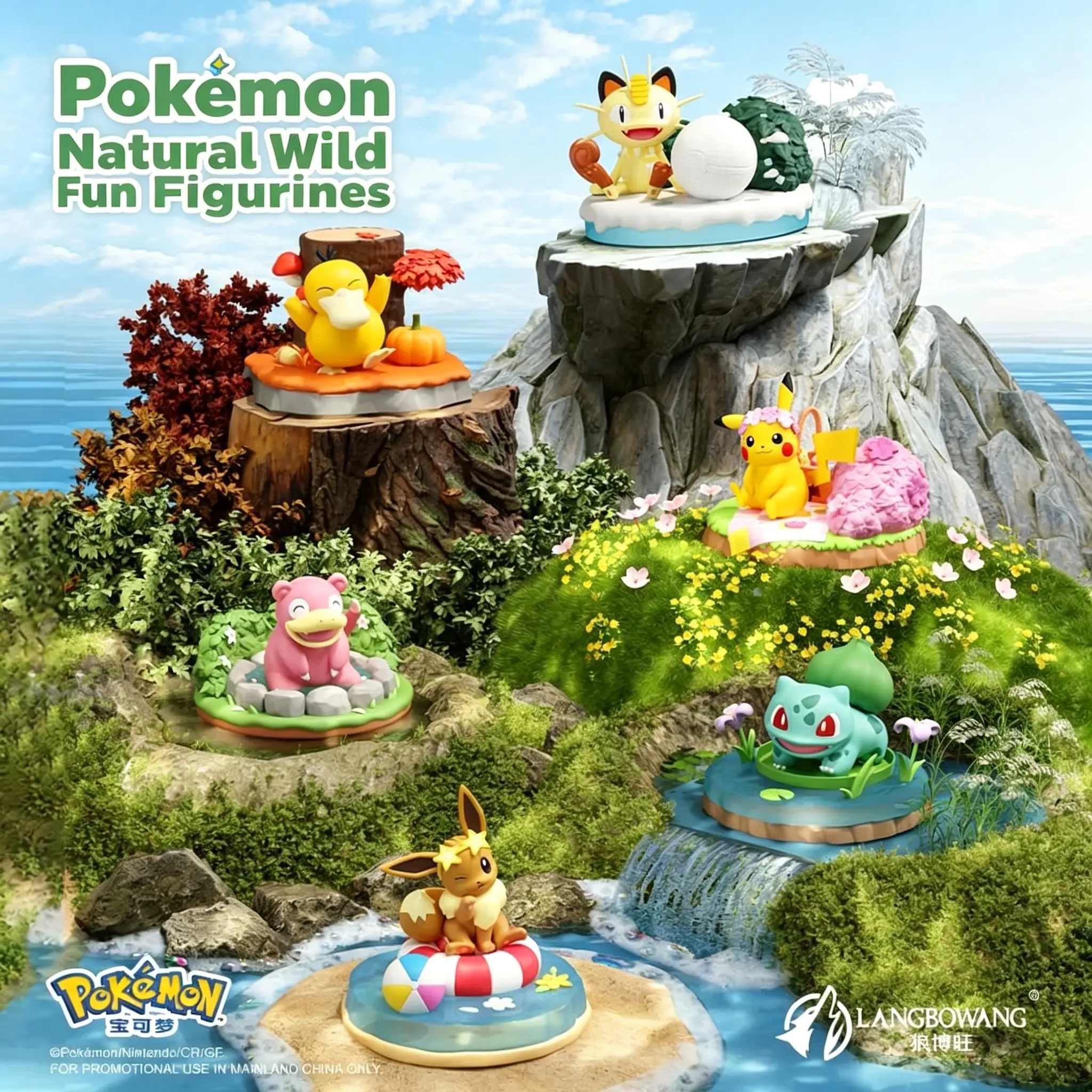 Pokémon Nature Scene Mini Figurine Set, Pikachu & Psyduck Desktop Micro Landscape Decor, Collectible Gift