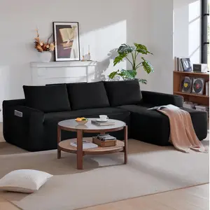 96.9" Cloud Sectional Sofa with L-Shape Chaise and Side Pockets , Bonelesscouches Compression Sleeper Bed ,Couch in a Box，Modern Sectional Modular Design, Deep Seating, Upholstered  for Living Room/Bedroom, No Assembly Required (Corduroy Fabric),