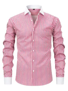 Men's Striped Shirt Button Up Shirt Button Down Shirts Cs8036, Anti-Wrinkle Quick-Dry Fabric, Double Button Woven Material, Fitted Style for All Seasons