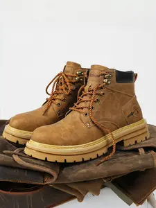 Men's British Style High Top Boots, Comfortable Trendy Casual Walking Shoes, Versatile Thick Sole Rubber Work Boots, All Seasons PU Leather