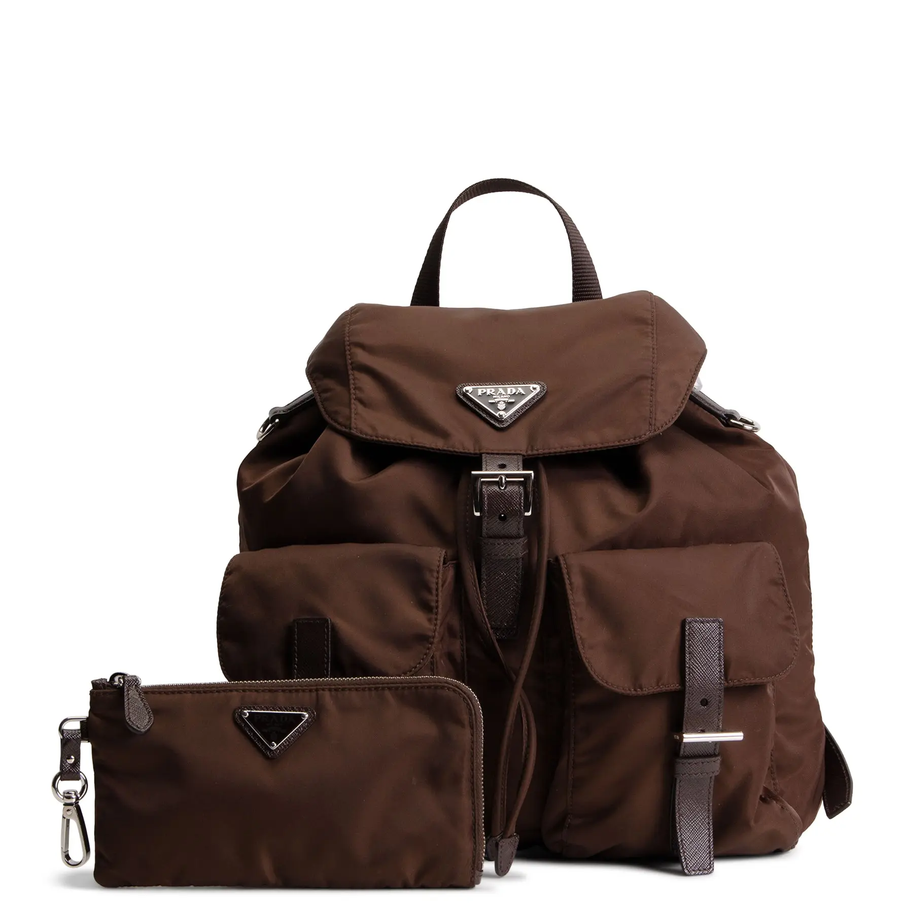 Pre-owned PRADA Saffiano Leather Piping & Trim Backpacks Tessuto Nylon Backpack Sienna