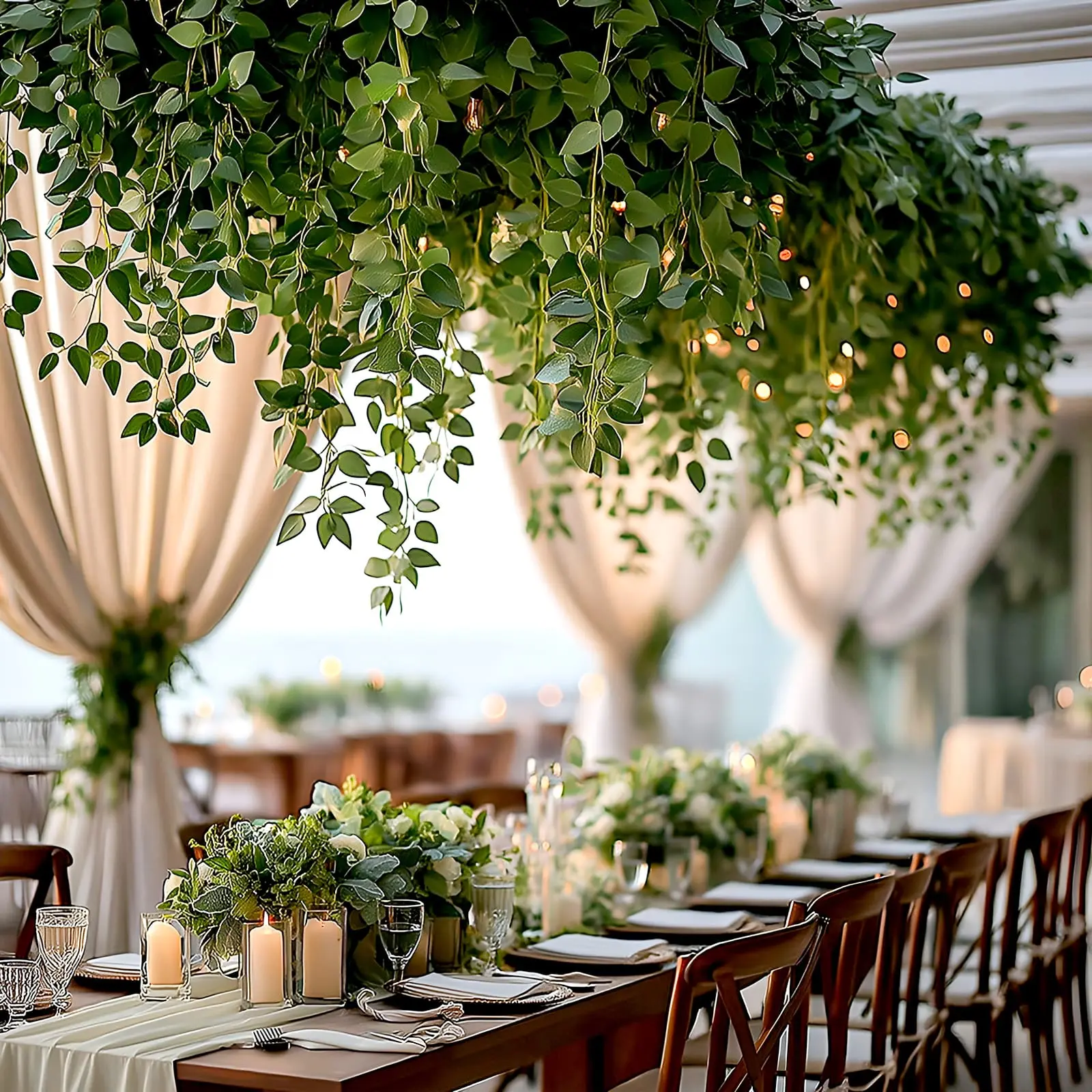 3-Piece Artificial Silk Leaf Hanging Vines (40in), Indoor/Outdoor Wall Decor, Outdoor Garden Backdrop, Wedding Decor Greenery, Silk Leaves