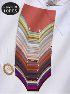 Women's Comfortable Simple Triangle Panties, Random Colors, Fitted Style, Casual Wear, All Seasons, Plain Pattern, Pack of 10, Womenswear