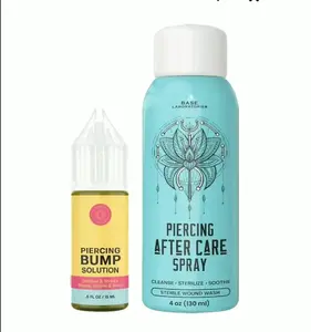 Base Laboratories Piercing Aftercare Kit - 4oz Sea Salt Spray & 0.5oz Bump Oil - Soothing & Shrink Keloids - All-Natural Piercing Care Solution