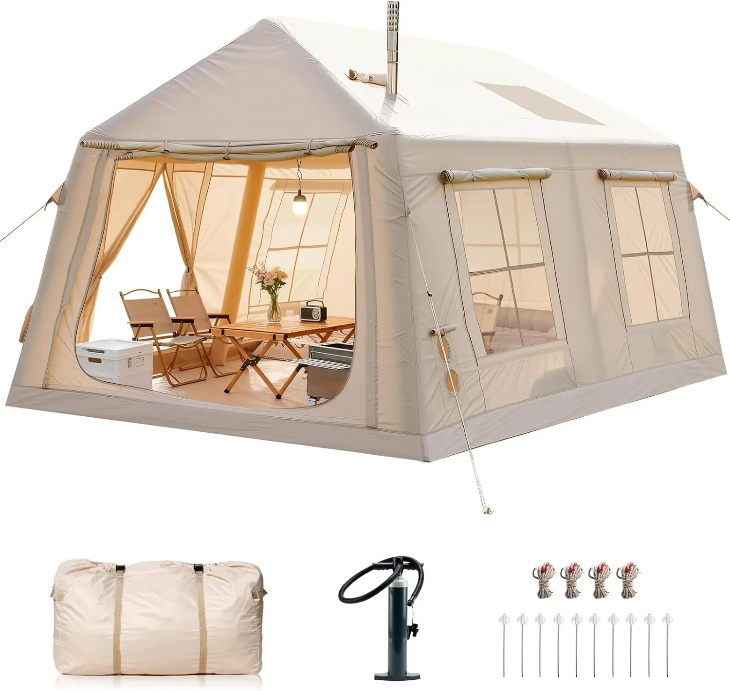 Docred Inflatable Camping Tent – Easy Setup, Waterproof 4/6/8/10/12 Person 4-Season Glamping Tent with Hand Pump | Portable, Lightweight, Family-Friendly, Large Air Tent for Outdoor Adventures, Festivals, and All-Weather Use