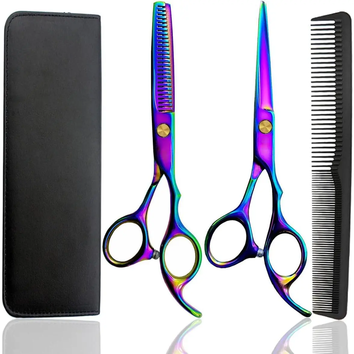 6-Inch Professional Stainless Steel Hair Cutting Shears Set - Barber Thinning Scissors Kit with Lightweight Adjustable Handle, Smooth Blades, Storage Option, Comb for Men's Haircare