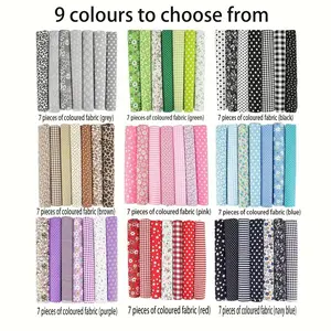 DIY 7-Color Patchwork Fabric Set with Plain Floral, Checked, and Polka Dot Prints for Hand Sewing Crafts and Creative Projects High-Quality Materials for Handmade Accessories and Decorations