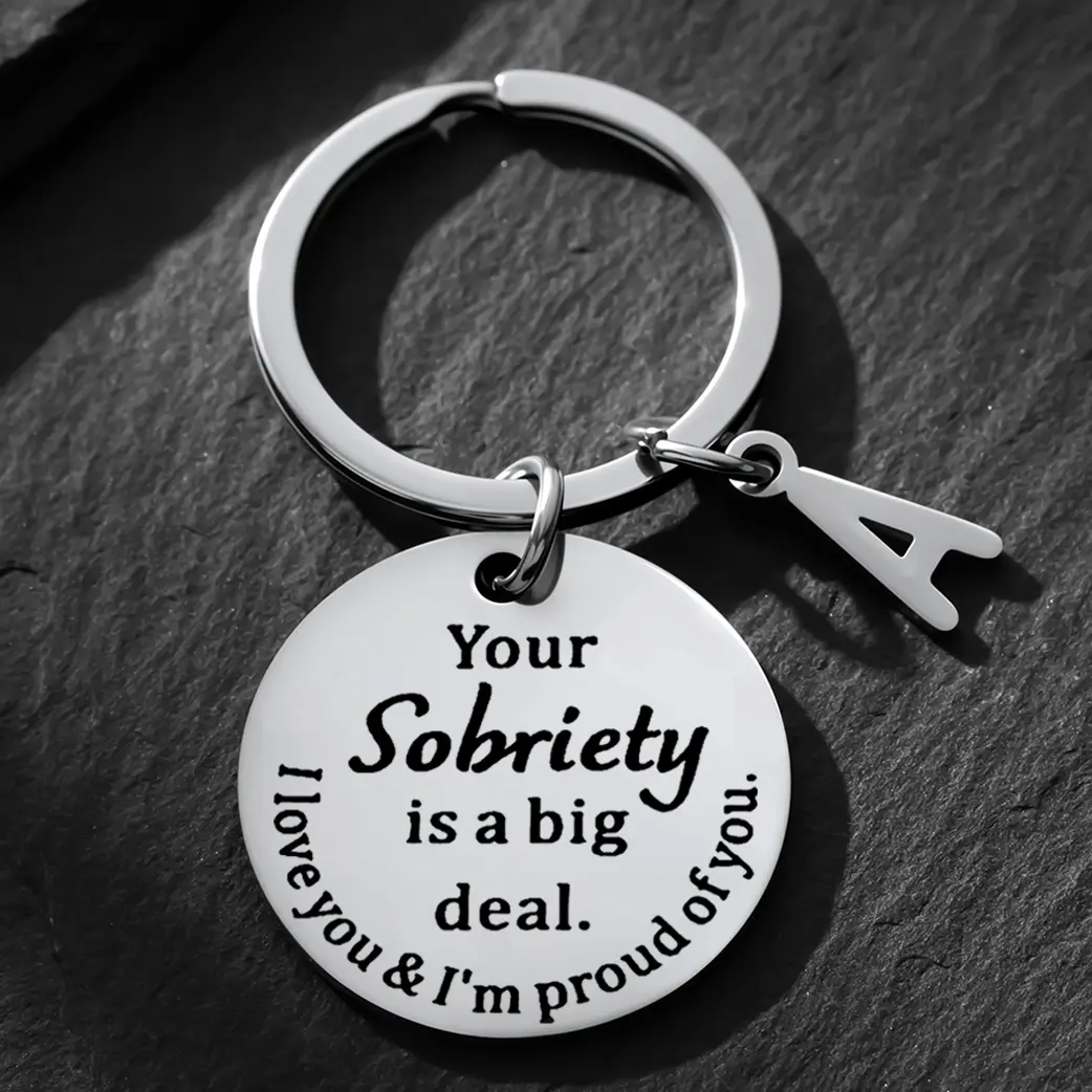 Stainless Steel Sobriety Keychain - Inspirational, Corrosion-Resistant Engraving, Designer-Inspired Metallic Decorative, Custom Designs Unisex Gift for Men's Milestones & Birthdays, Engraving Keychains, Decorative Keychain Keychains