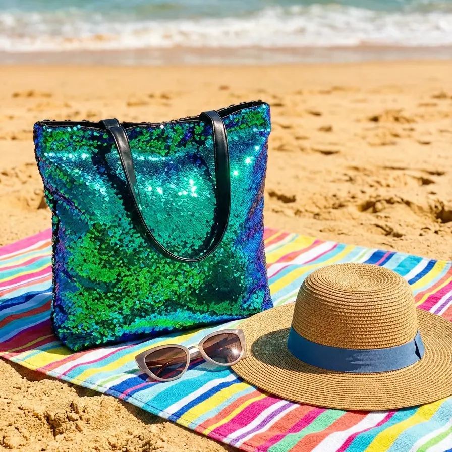 Shimmer Sequin Tote Bag for Women, Glamour Mermaidcore Shoulder Handbag with Large Capacity for Parties, Shopping & Everyday Style, Dazzling Sparkles, Sequin Fabric