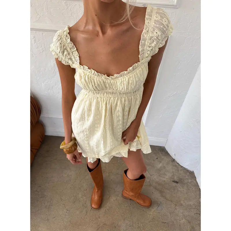 knee length dresses for ladies Nellie Lace Dress in Yellow Multi