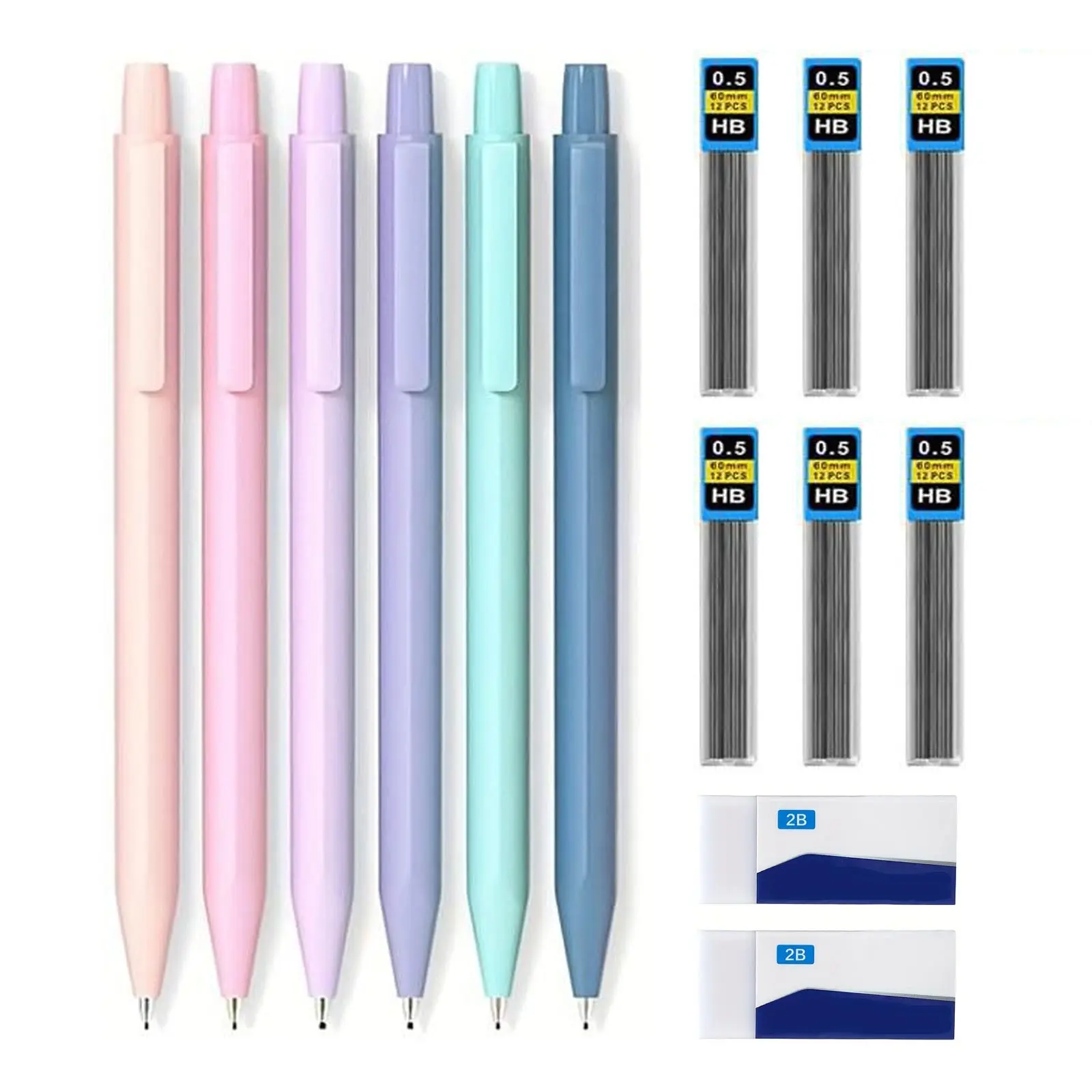 Mechanical Pencil Set, 6Counts Lightweight 0.5mm Tips Retractable Mechanical Drawing Pencils with Comfort Grip for Art & Writing Art Supplies