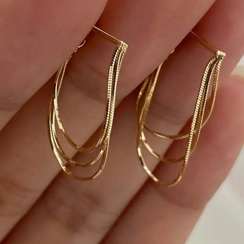 Minimalist Gold Multi-Layer Hoop Earrings for Women, Elegant Triple Line Dangle Hoops, Dainty Lightweight Statement Earrings, Everyday Luxury Jewelry, Trendy Gift for Parties & Dates, Dangling Earrings, Fashionable Earrings