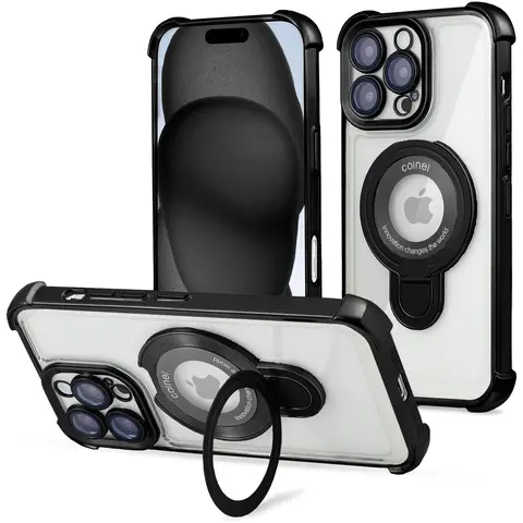 Entronix Metallic Glossy Bumper Casing with Holder Ring - Magnetic Wireless Dustproof Accessory for iPhone 18/17/16/15/14 Plus/Pro Max Cellphone Devices, Screen Protector Compatible