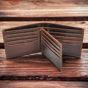 Vintage Leather Men's Bifold Center Flap Wallet RFID Blocking Brown
