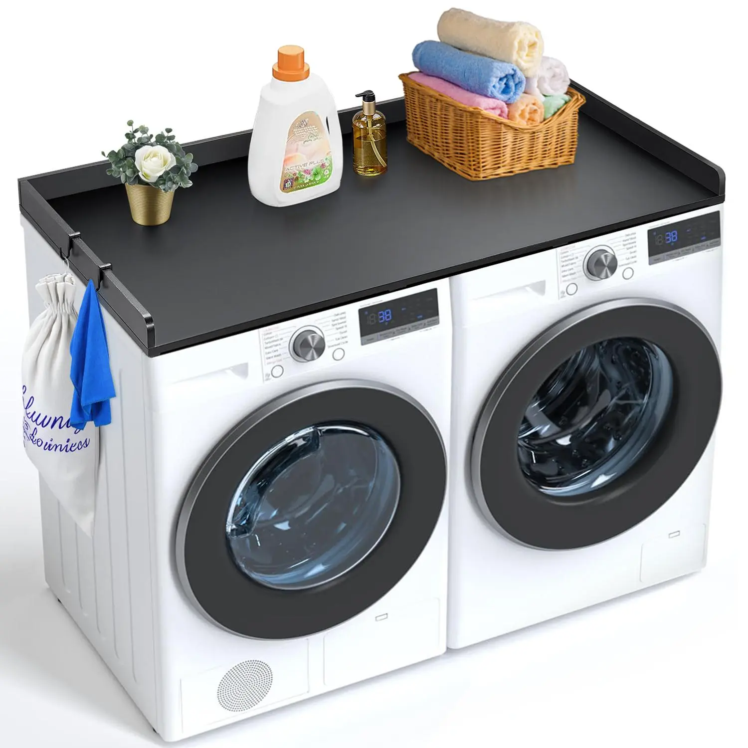 【Summerfinds】VEVOR Washer Dryer Countertop, 54" x 27" Wooden Washer and Dryer Countertop, Water-Resistant Laundry Machine Topper Cover with Anti-Slip Pads, for Laundry Room Organization and Storage, Black