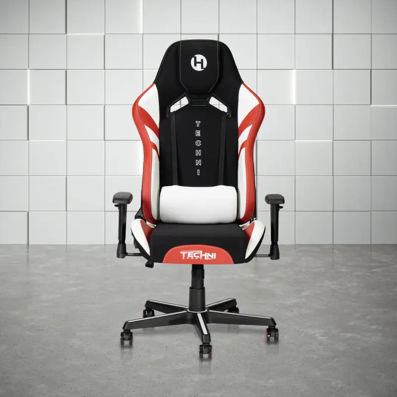 Bellemave Techni Sport TSF72 Echo Computer Gaming Chair - Red & White Stain-Resistant Fabric, Pneumatic Height Adjustment, Tilt Tension Control, Molded Foam Seat & Back, Modern Indoor Armchair, Adjustable