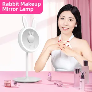 Smart Rabbit Makeup Mirror LED Desk table Lamp 10X Desktop 180° Folding Female  Student Dormitory Available Makeup Mirror for Dressing 3 levels of light brightness Touch Switch BackLights Sk1827