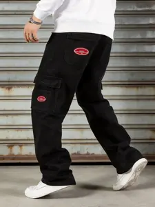 Men's Loose-Fit Wide-Leg Workwear Jeans, Trendy Embroidered Comfortable All-Season Casual Pants, Perfect Gift for Boyfriend