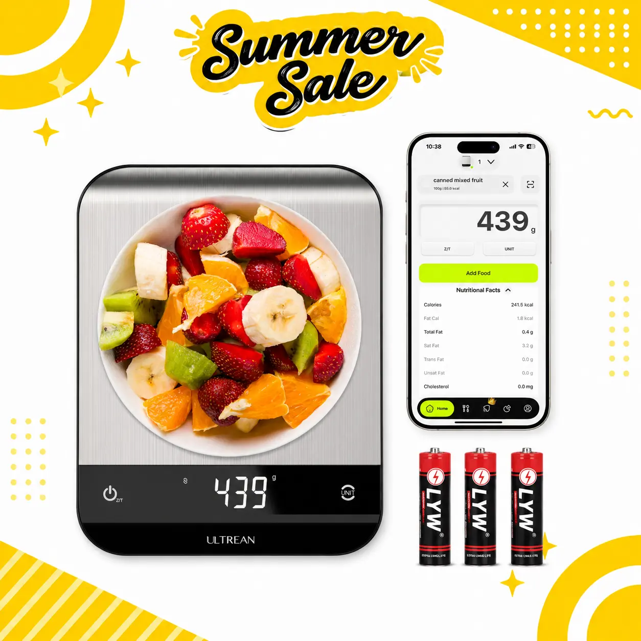 Ultrean Smart Digital Kitchen Scale, with High Precision 0.1g/0.001oz & App for Tracking Food, Calories, Macros, Dieting, Cooking, and Baby Food