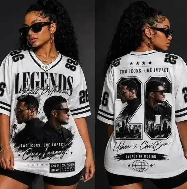 Retro R&B Legends Football Jersey - Oversized V-Neck Graphic Concert Tour Fan Merch Shirt, Built Different 26, White Hip Hop Streetwear Top