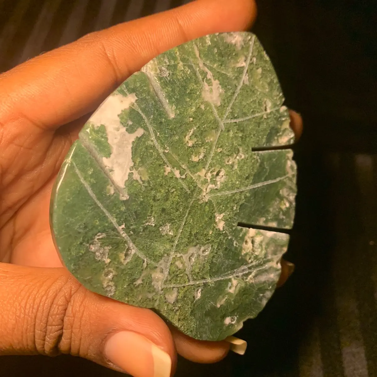 Natural Moss Agate Crystal Monstera Leafs
