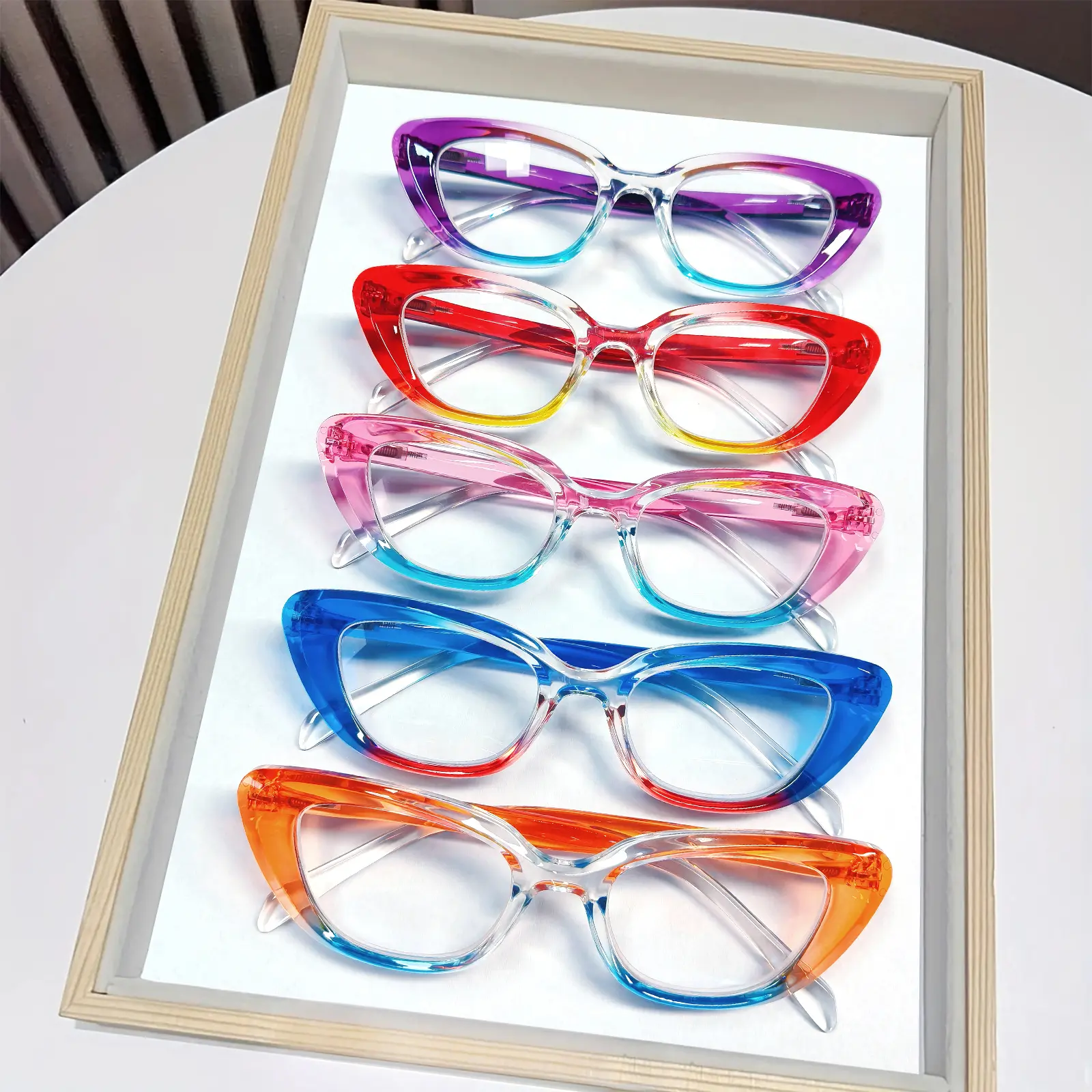 5-Piece Cat-Eye Blue Light Glasses for Women, Full Rim Plastic Frame with Resin Lenses, Spring Hinge Readers for Holiday Gifts