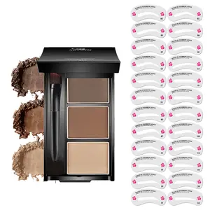 3 Color Eyebrow Powder Kit + 24 Stencils, Easy to Use, Long Lasting & Rich Color for Perfect Brows