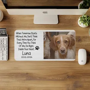 Pet Loss Memorial Desk Mat, Personalized Dog Cat Loss Sympathy Gift, Custom Pet Portrait Mousepad, Loss of Dog Gift, Rainbow Bridge Pet Loss