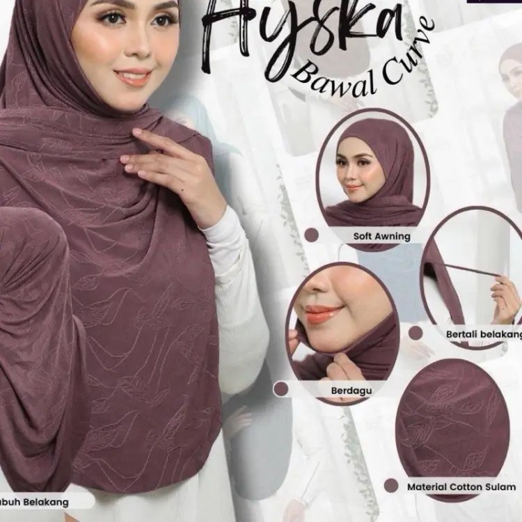 Curve Instant Hijab Tie Back Style Soft Awning Material Moscrepe Embossed Floral