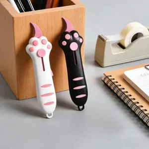 Animal Theme Retractable Blade Box Cutter with Cute Cat Paw Design, Portable Office Gadgets for Paper, Box and Gift Package Cutting (Home Supplies)