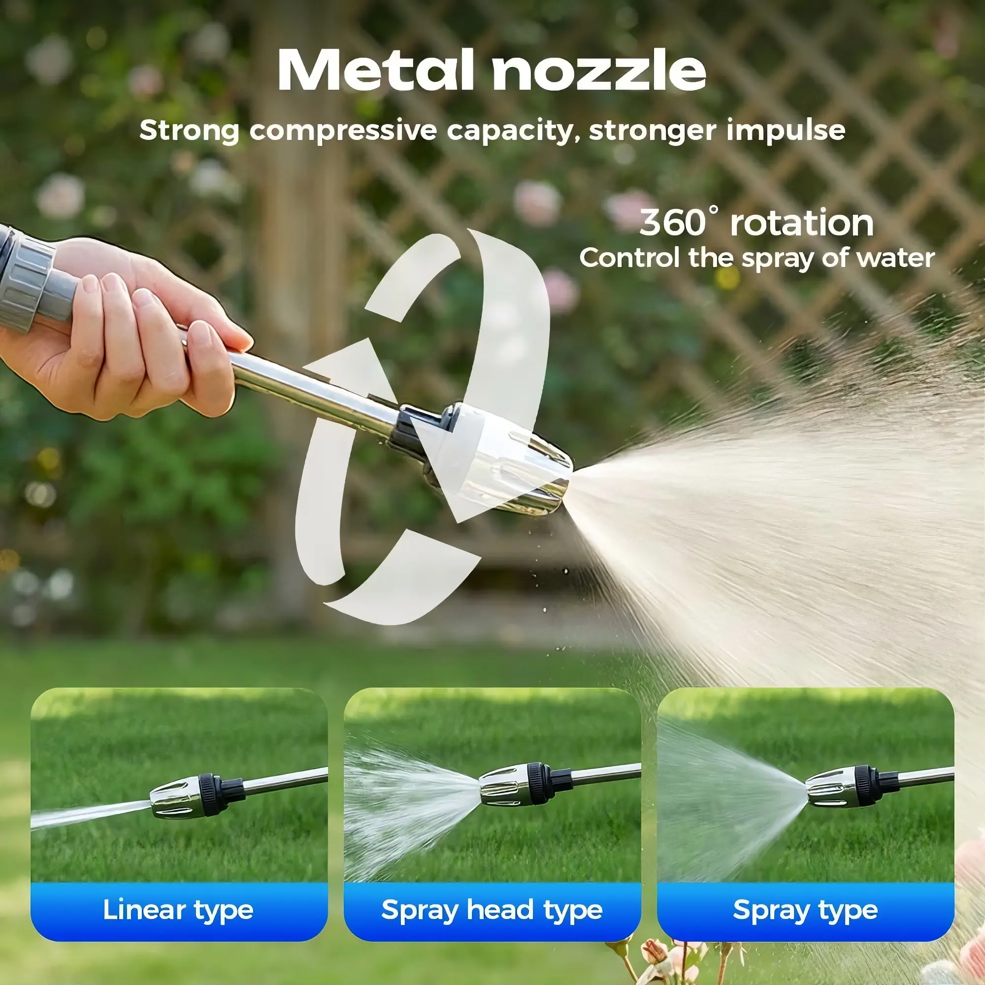 High Pressure Garden Hose Spray Nozzle - Powerful Outdoor Cleaning Tool for Car Washing, Watering, Powerful Spray