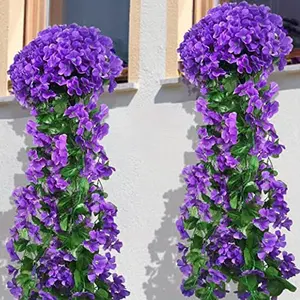 2Pieces Artificial Hanging Flowers Violet Wall Wisteria Basket Garland Vine Orchid Decor Colorful Ornaments Decoration Items Garden Decorations
