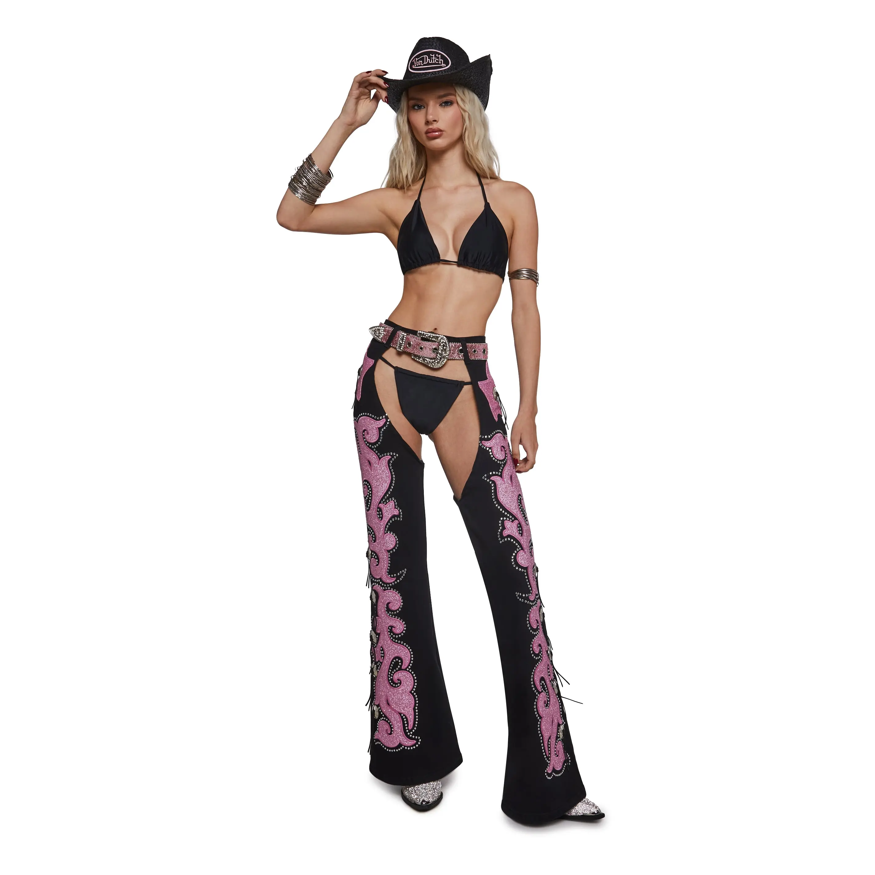 Longing Heart Denim Chaps - Black