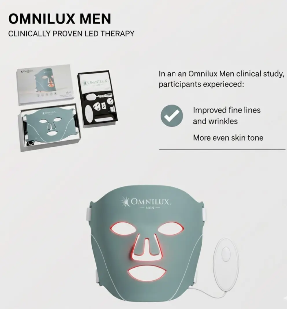 Omnilux Men Red Light Therapy Face Mask for Anti-Aging with Medical-Grade LED Technology