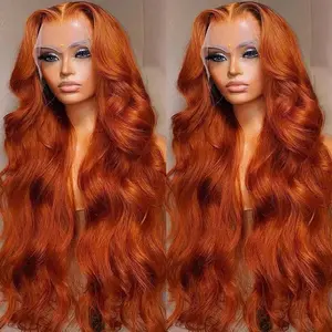 Ginger Orange Colored 13X4 HD Lace Front Wigs 180% Density With Baby Hair Human Hair Can Be Restyled Natural Hairline Ginger Orange Pre Plucked For Woman
